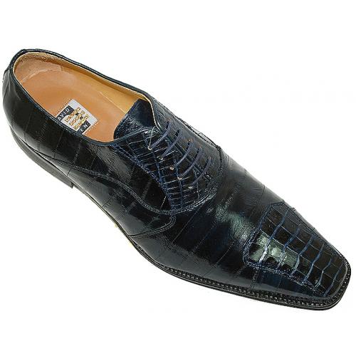 David Eden  "Basset" Navy Blue Genuine Crocodile/Eel Shoes